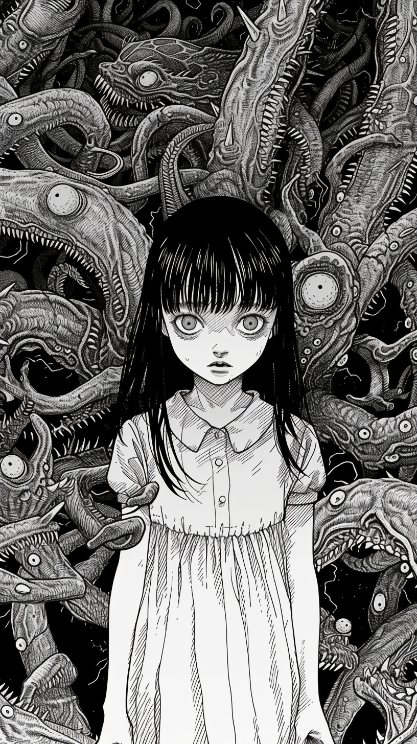 Eerie girl in nightmare manga style