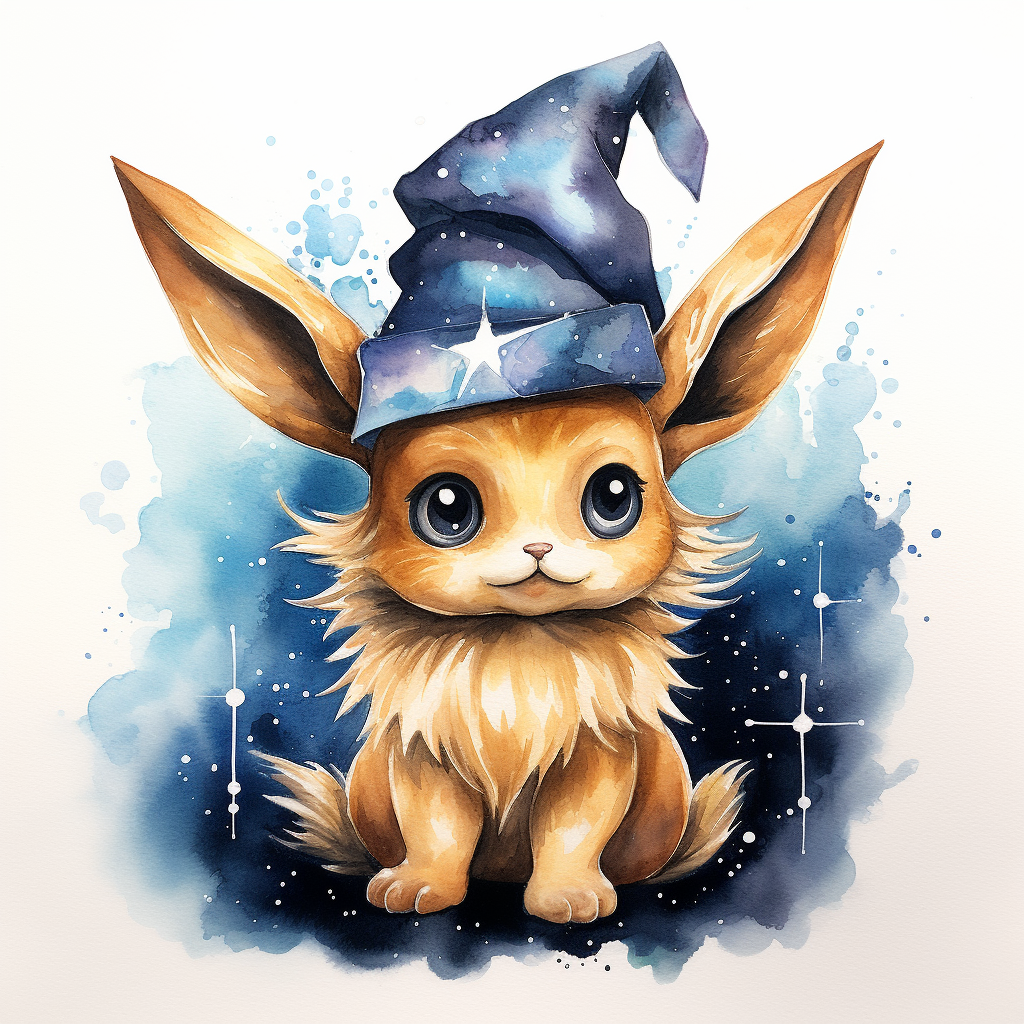 Cute Eevee wearing a wizard hat