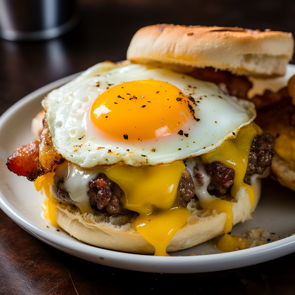 Scrumptious egg, sausage, cheese breakfast sandwich