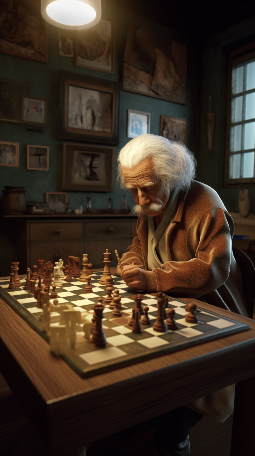 Einstein playing 4D chess challenge physics