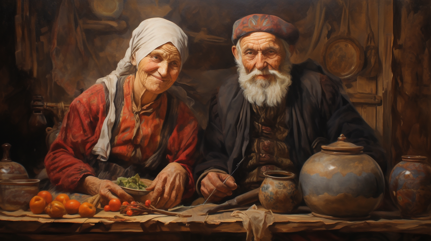 Elderly Peasant Healers in Olga Dugina Style