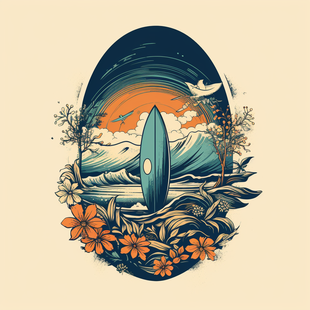 Natural Elements Surf Logo Illustration