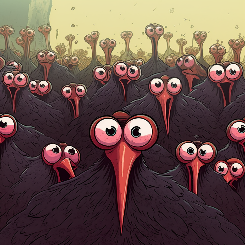 Cartoon turkeys creeping up