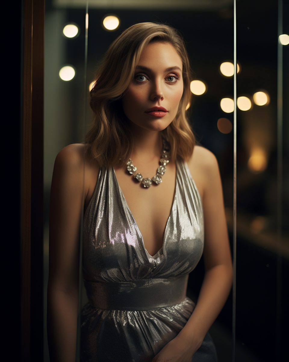 Elizabeth Olsen in Reflective Silver Dress