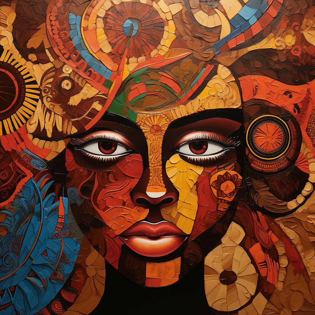 Brown African woman embracing diversity artwork