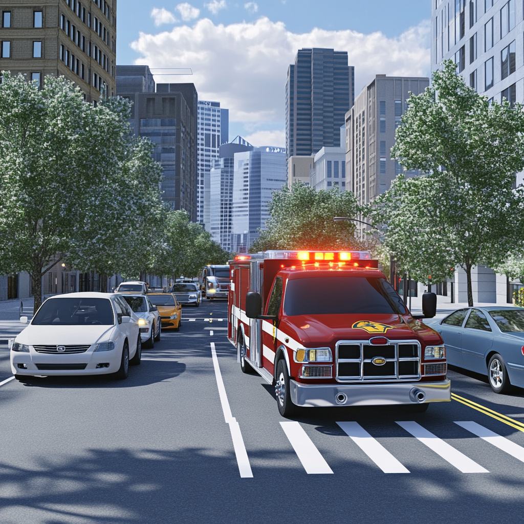 Emergency vehicle on urban street