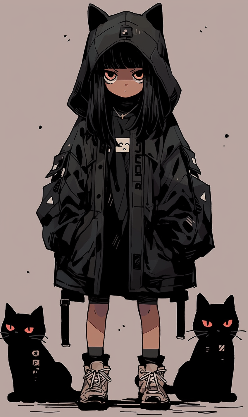 Emo cat girl with Ghibli style