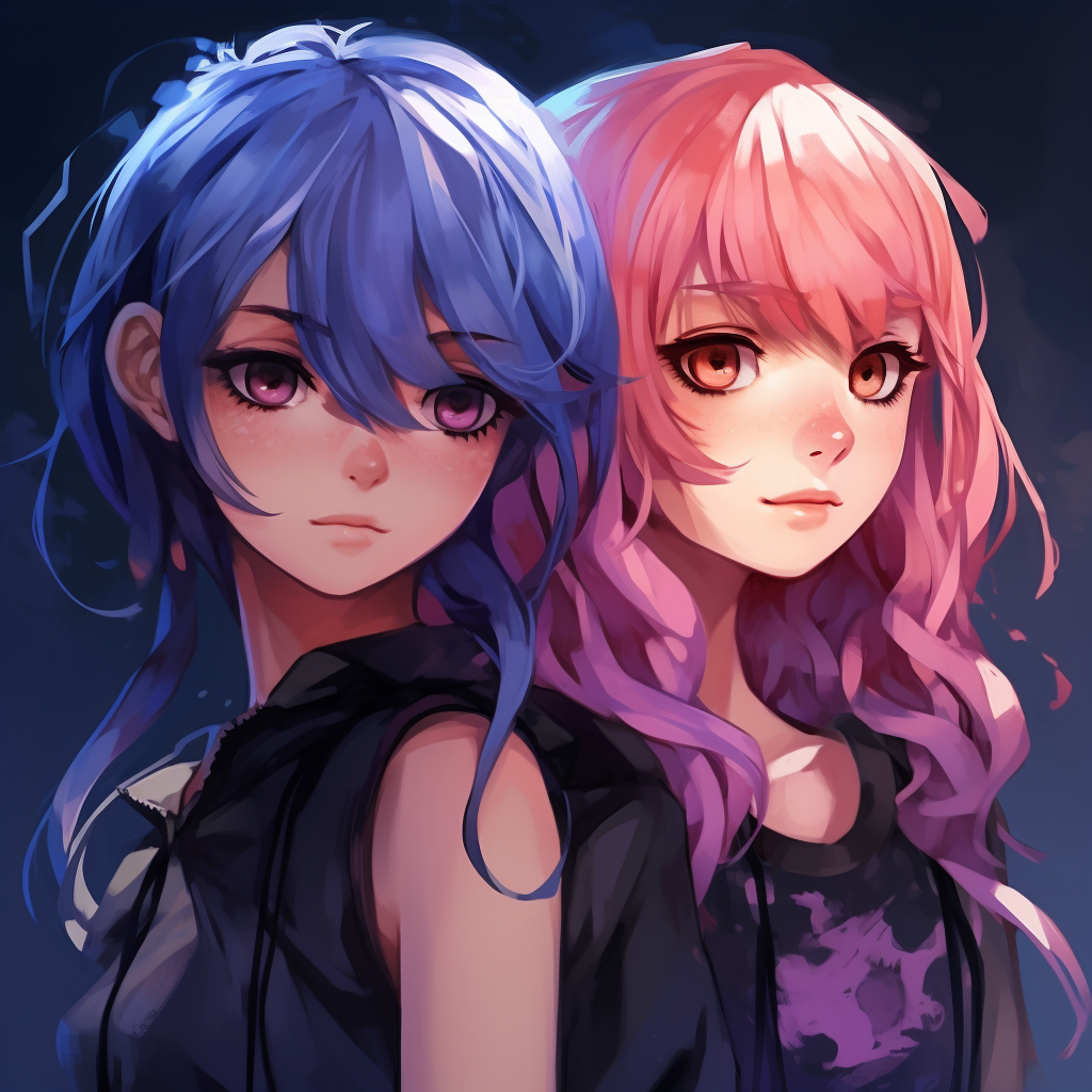 Two Emo Anime Girls with Purple Hair