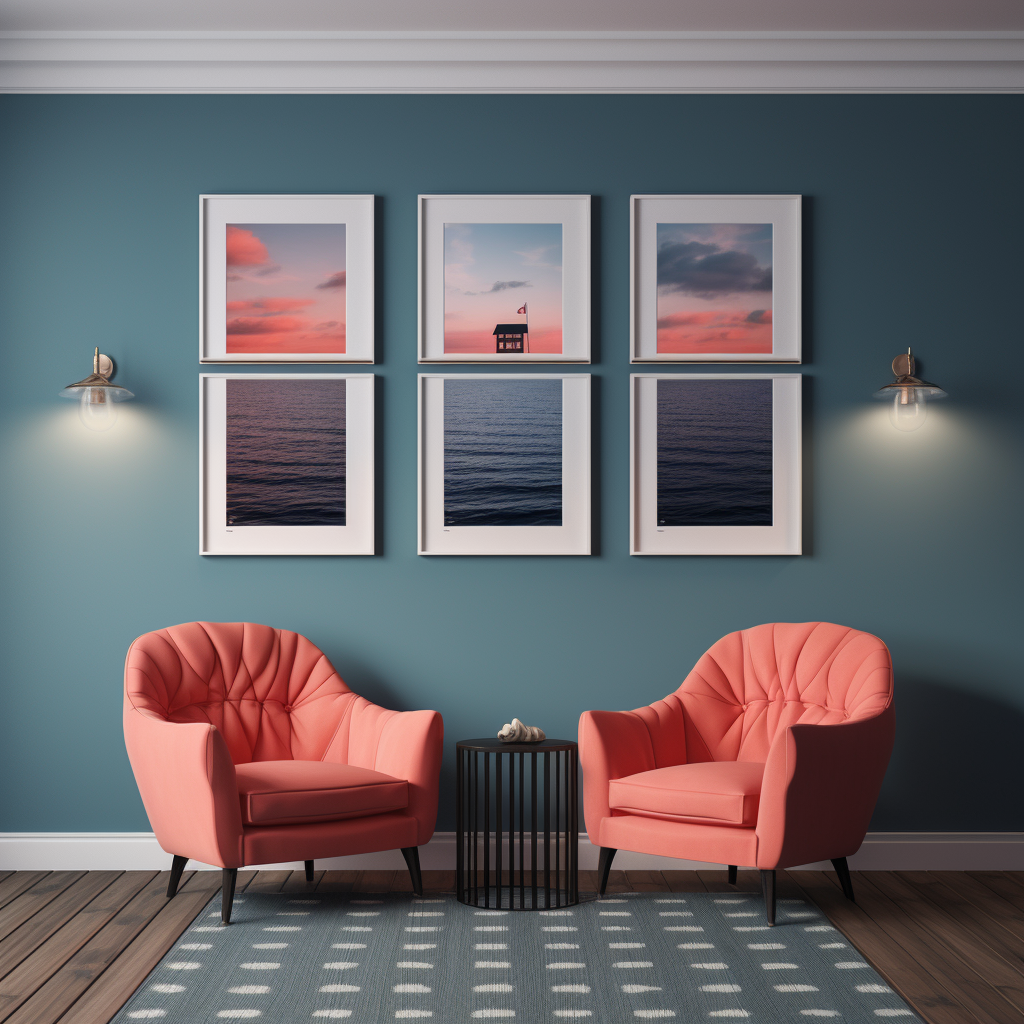 Empty wall with coast guard themed frames