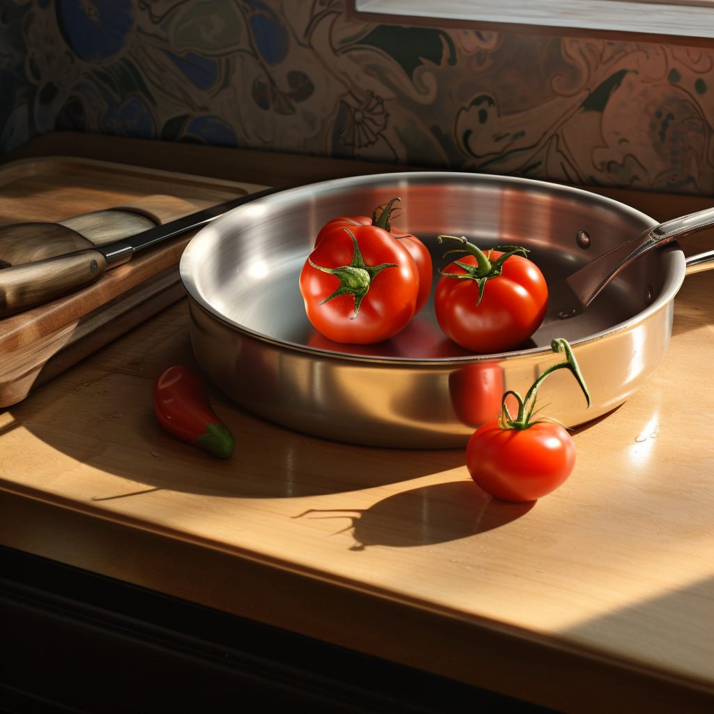 Empty pan with tomato and pepper