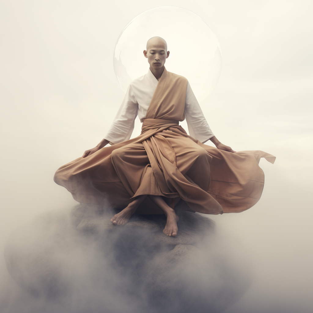 Monk levitating with crossed legs