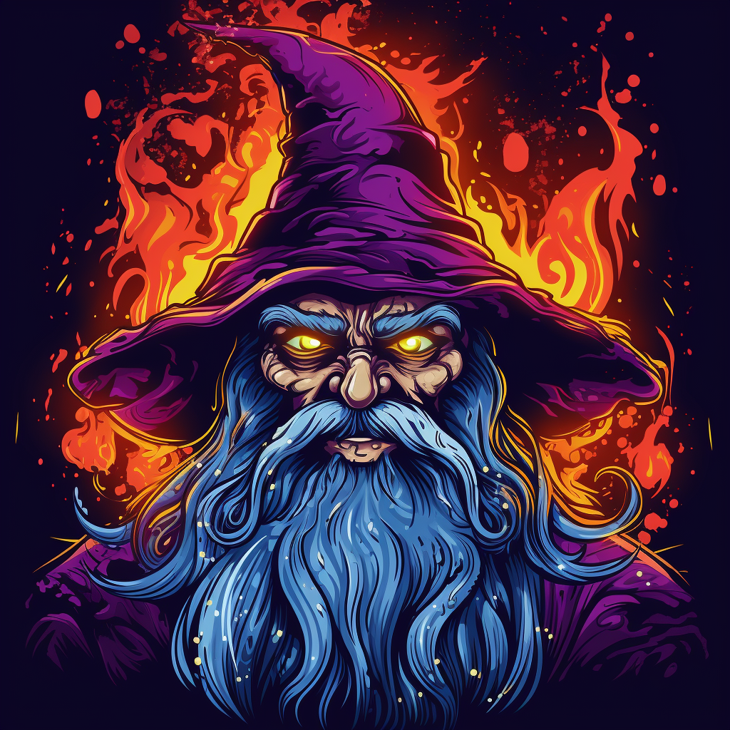 Illustration of an evil wizard in a gruelsome comic style