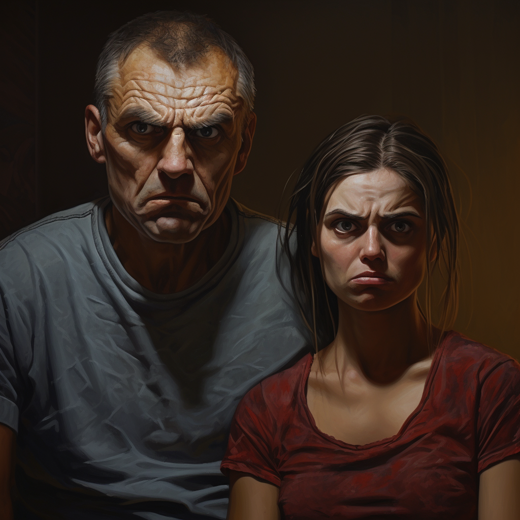 Evil Mom Dad Menacing Stares Hyperrealistic