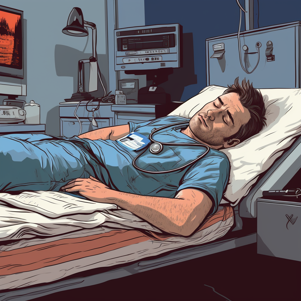 Exhausted Resident Physician Sleeping with Pager