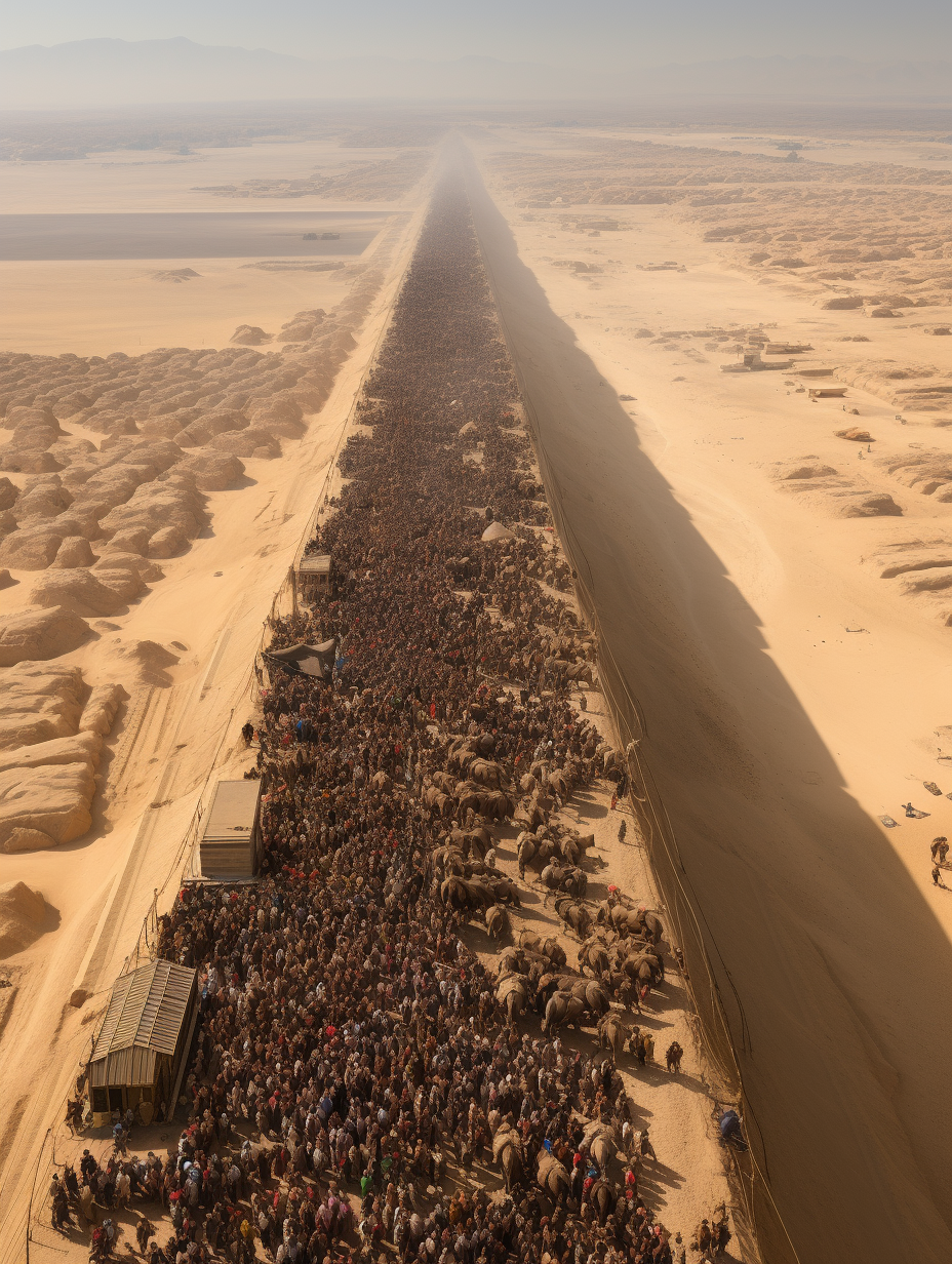 Aerial view of Hebrew Israelites leaving Egypt