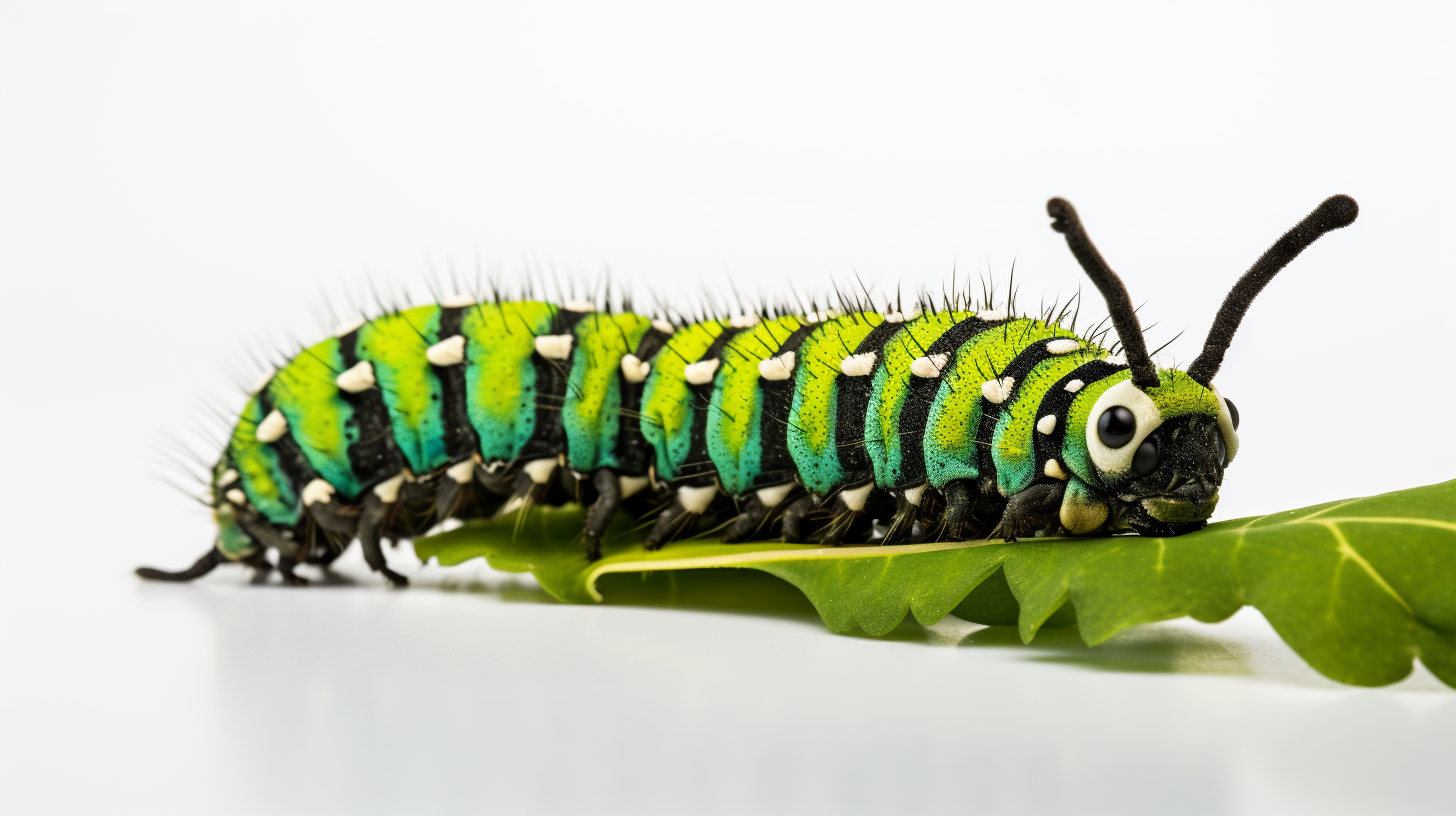 Close-up of Exotic Caterpillar on White Background