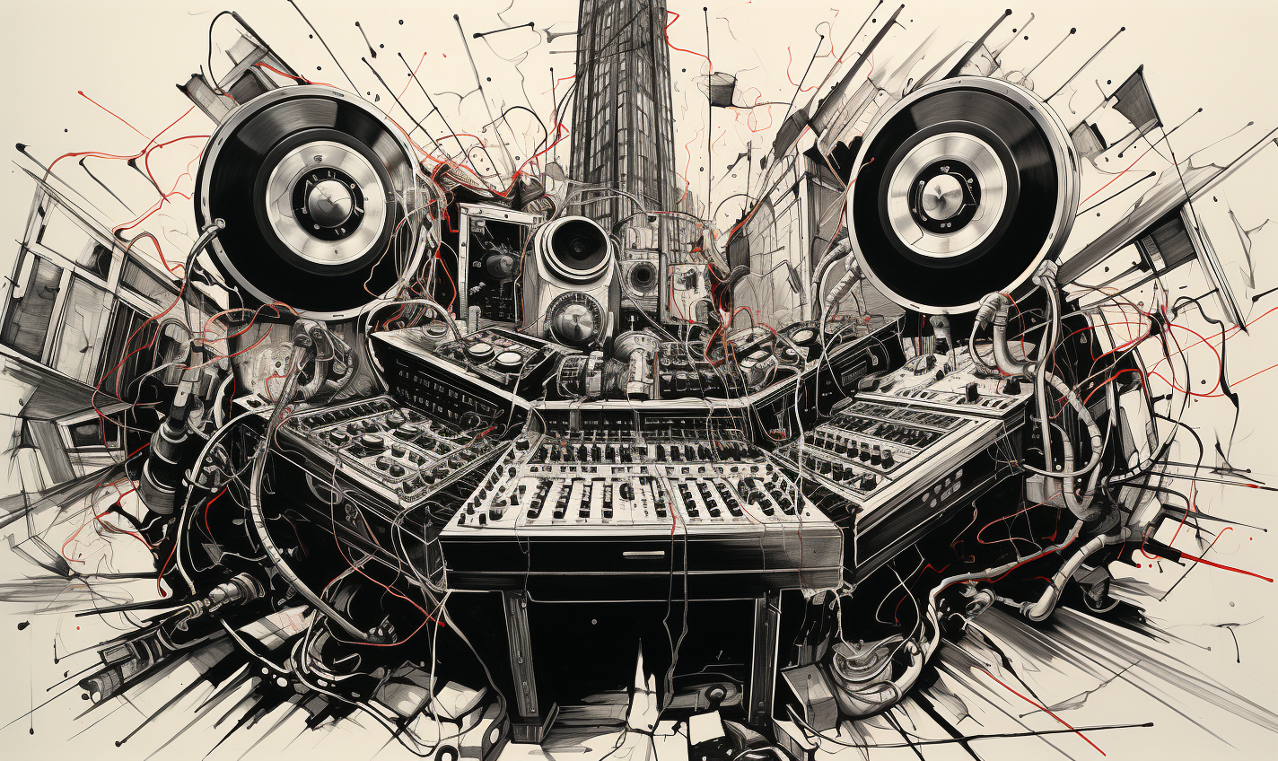 Explosive DJ mixer drawing