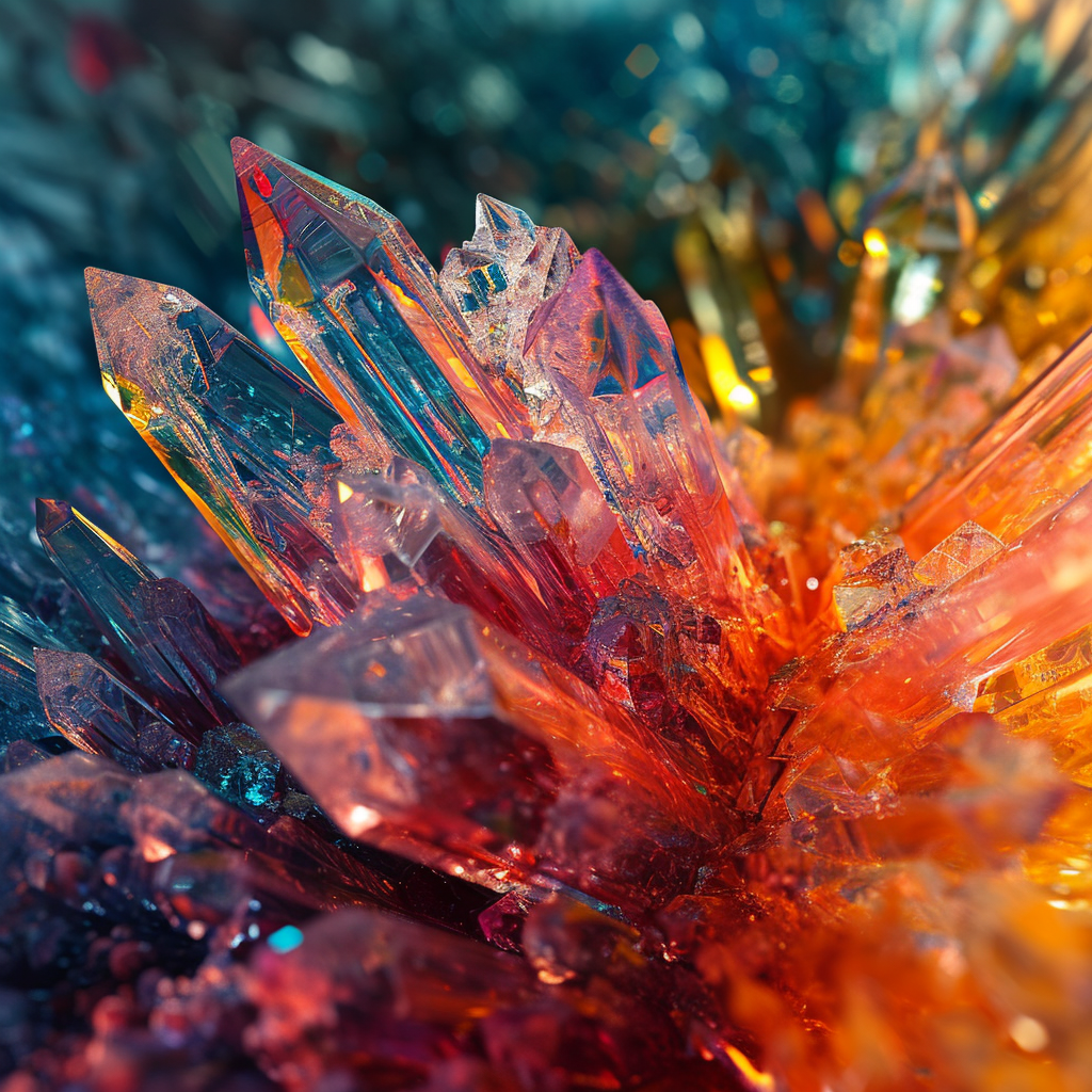 Vibrant crystals exploding in wave patterns