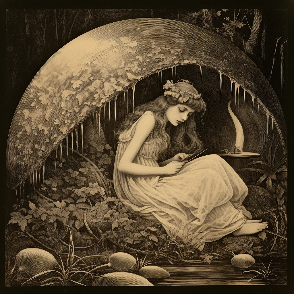 Illustration of a sleeping fairy in a shell