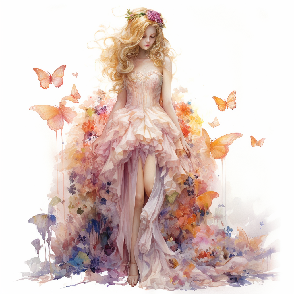 Gorgeous fairy in flower dress painting