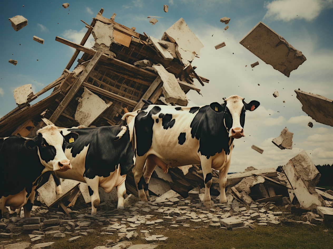 Falling cows in candid moment