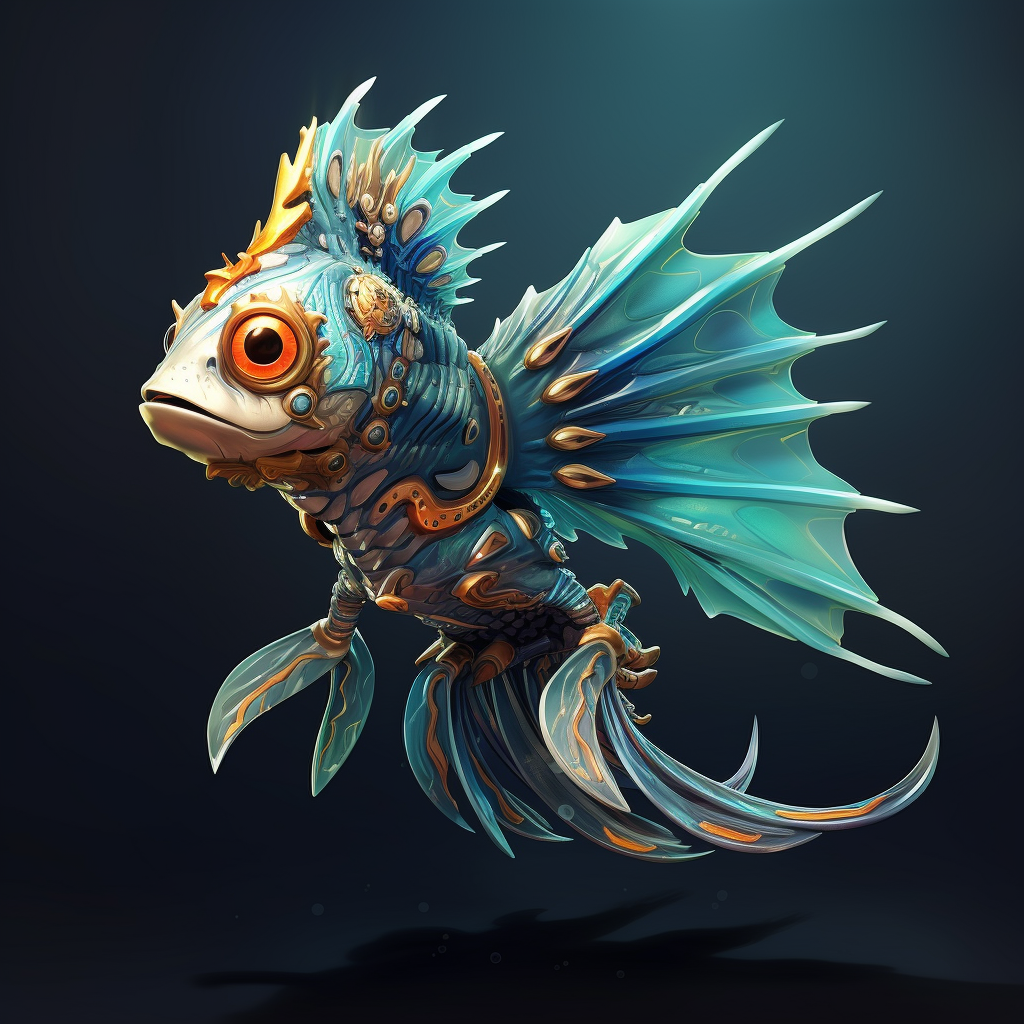 Fantastical fish creature with bird wings and fish fins