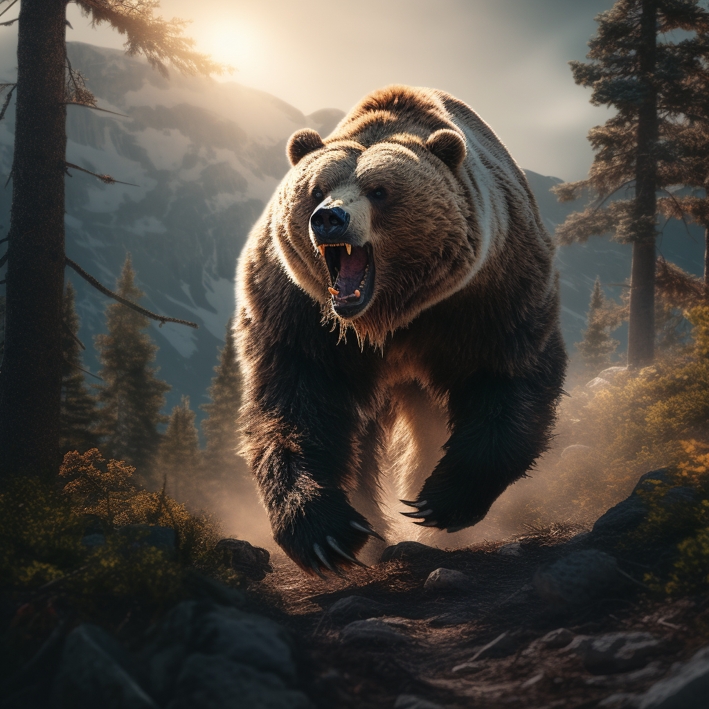 Terrifying Grizzly Bear in Dark Fantasy Painting