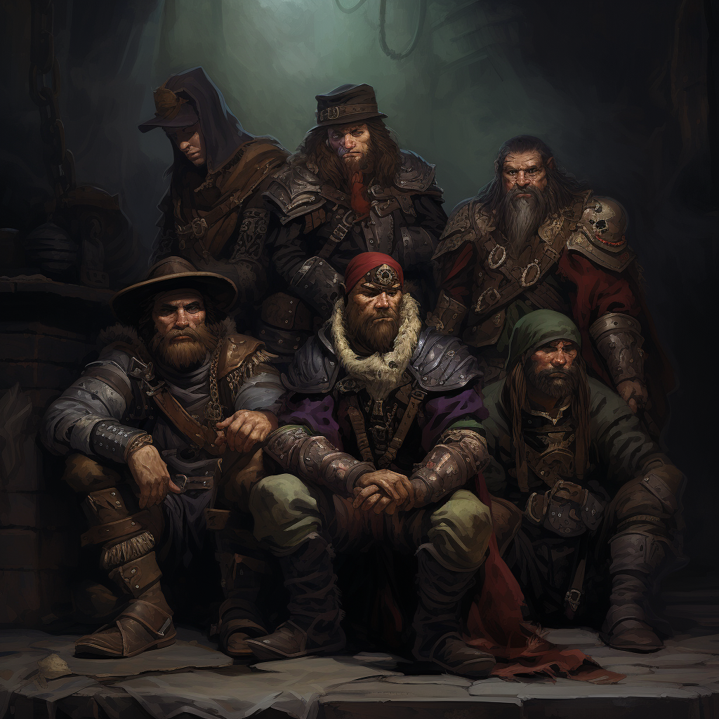 Group of 5 rogues in fantasy art