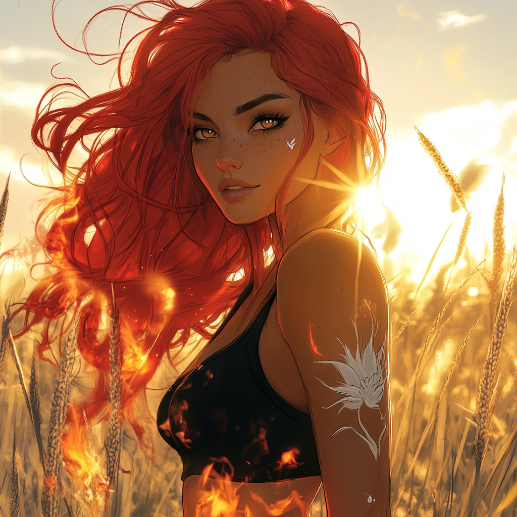 Red-haired Fantasy Character in Field