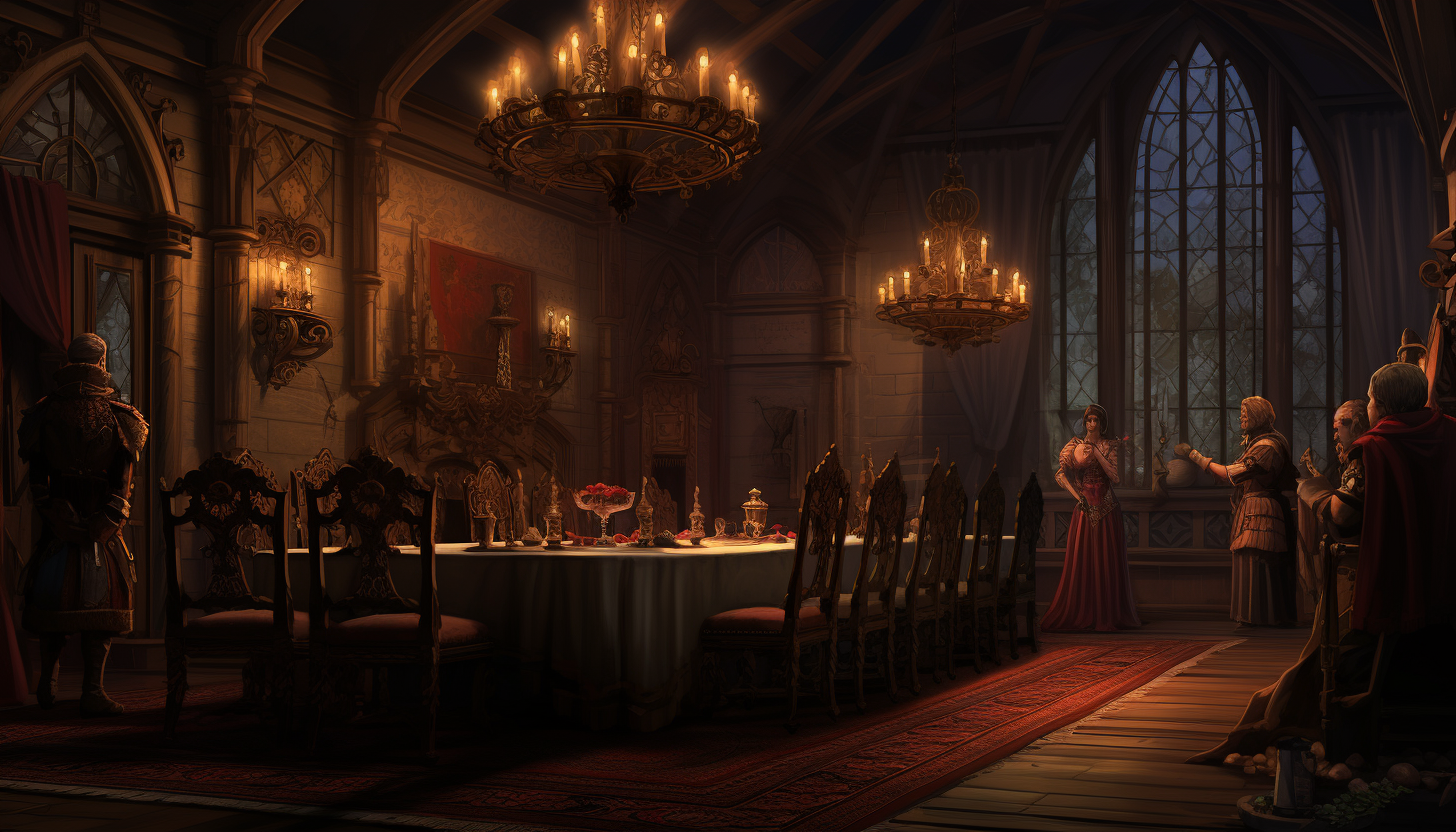 Elegant dining room in a fantasy nobleman's manor