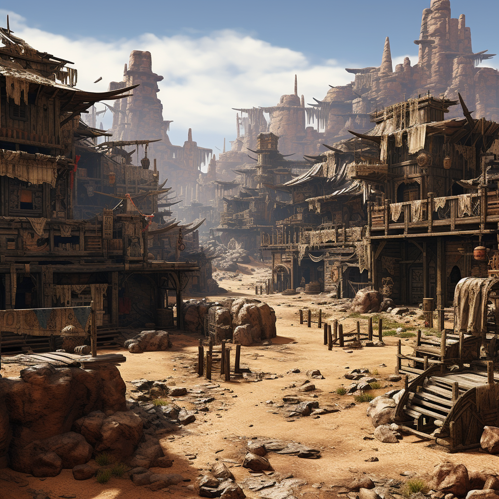 Tribal fantasy orc town in the rugged desert