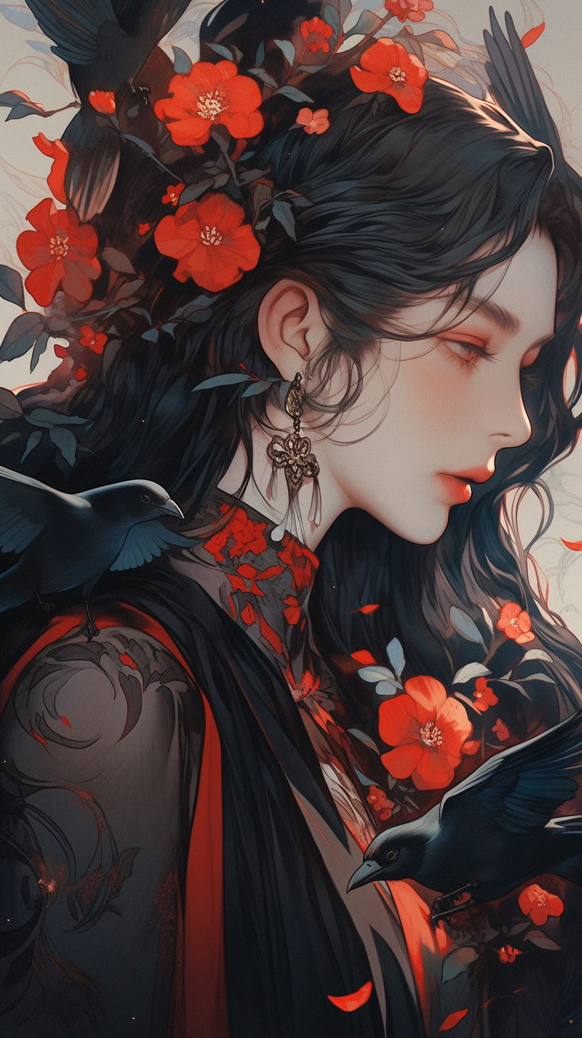 Red and black ethereal fantasy artwork