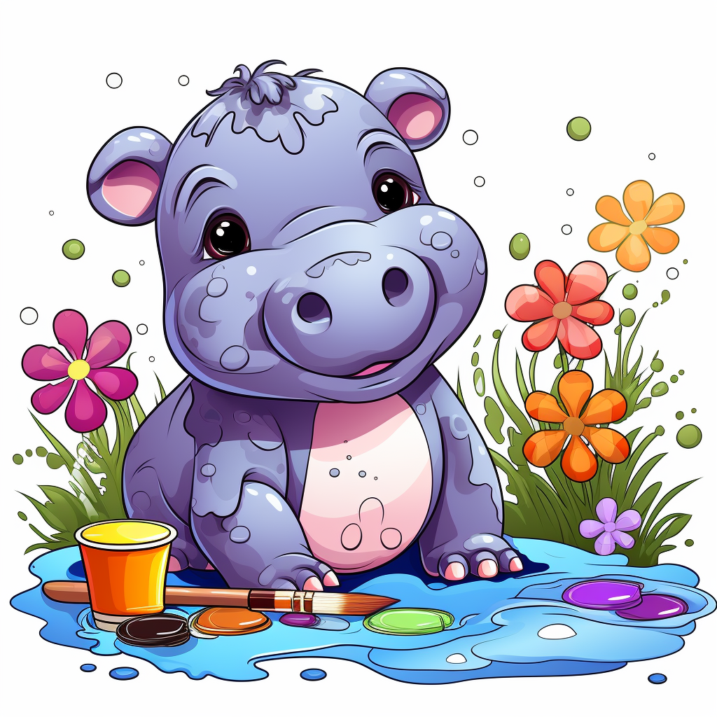 Cute fantasy baby hippo coloring page