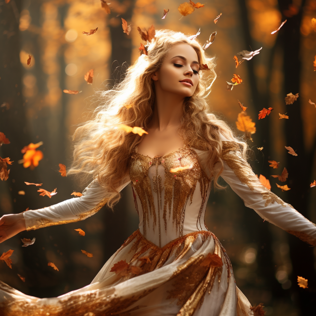 Dakota Fanning as Elven Dancer-Mage in Autumn Forest