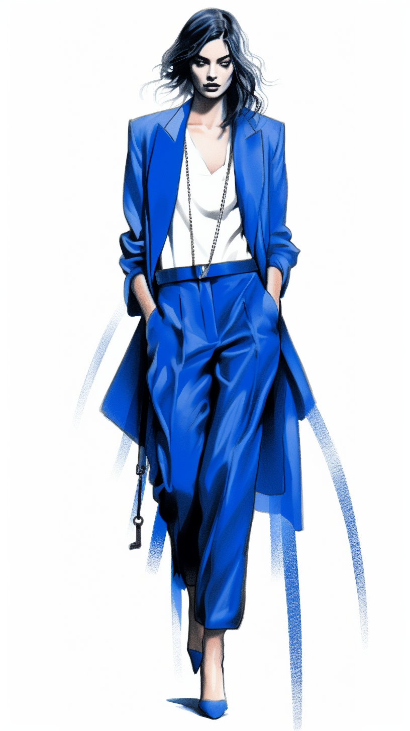 Woman in Oversized Blue Blazer Sketch