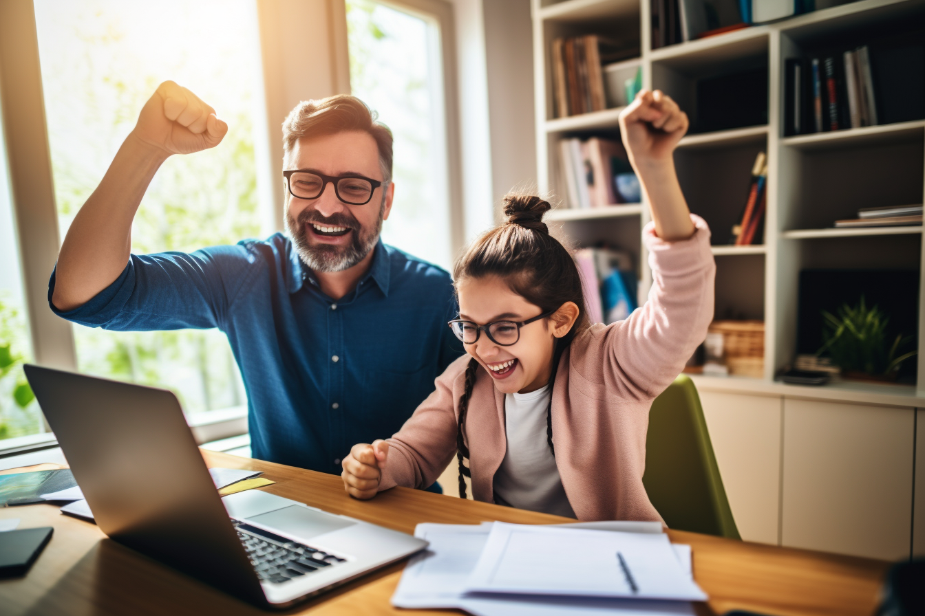 Father and Daughter High-Fiving with Pride