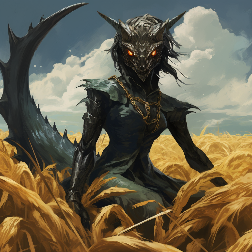 Female black dragon in farmer outfit