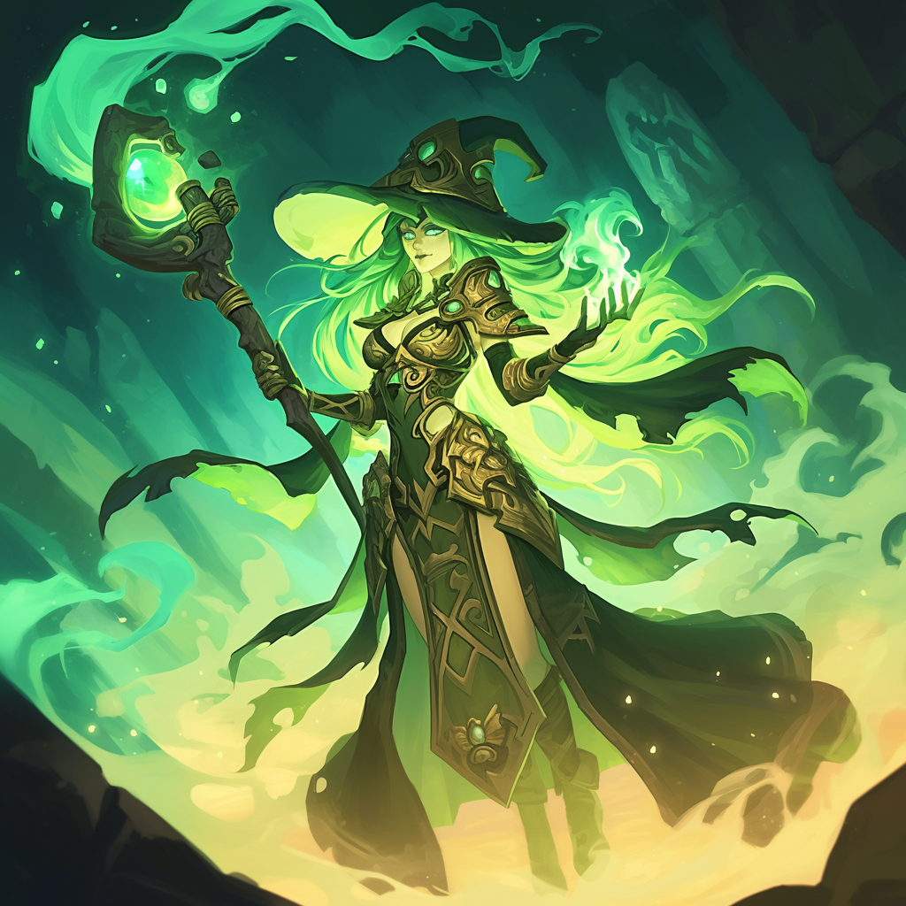 Female mage in green and gold