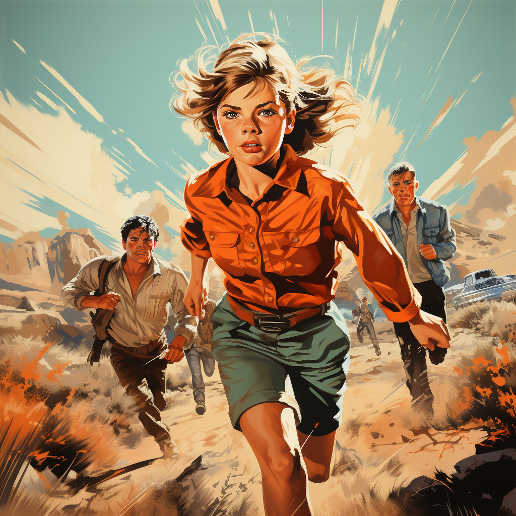 Middle-Aged Female Spy Running in Desert