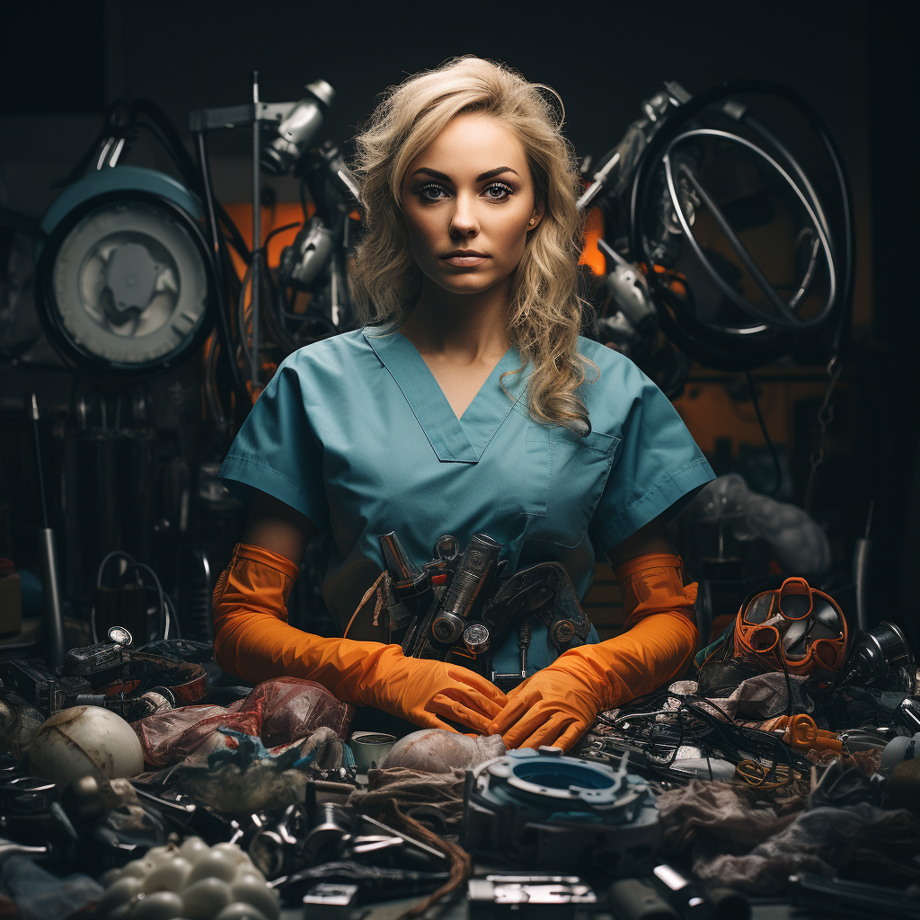 Skilled female surgeon using power tools