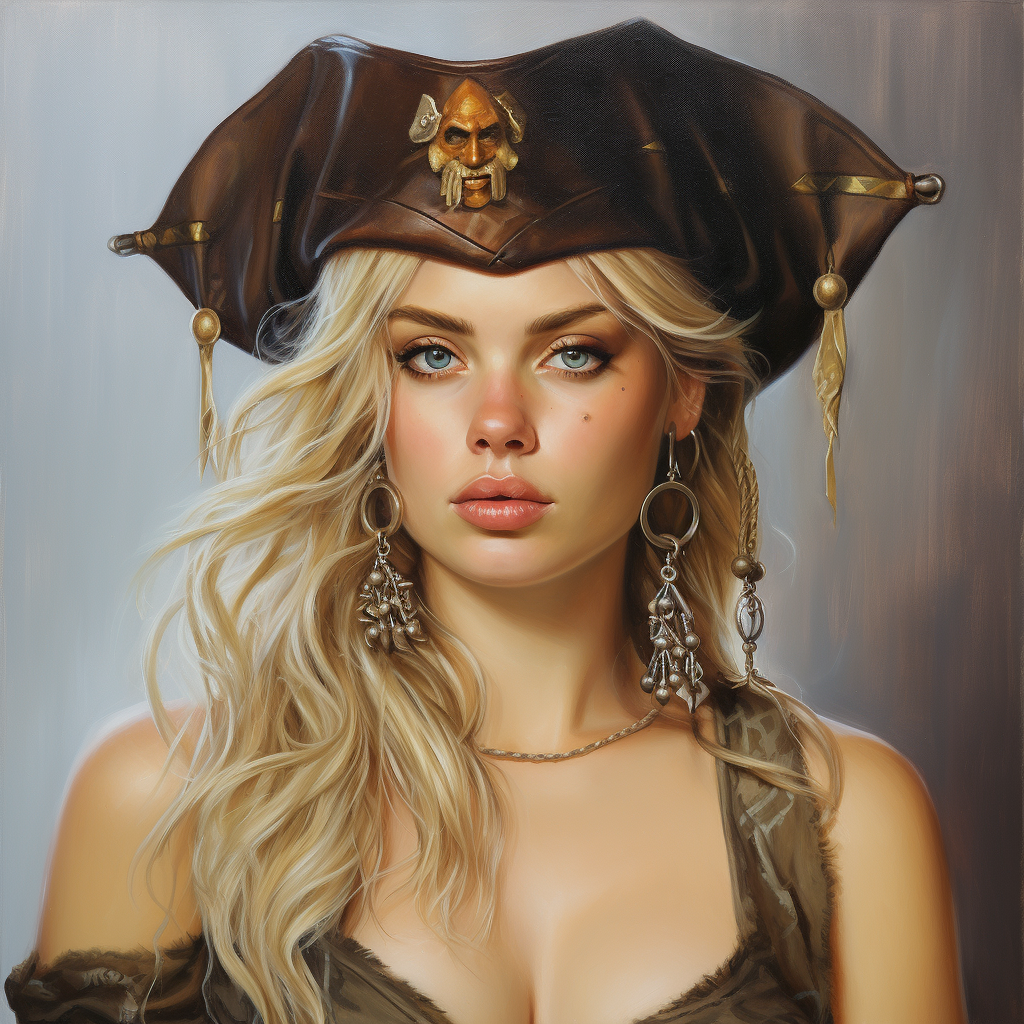 Beautiful blonde pirate with bandana and earrings