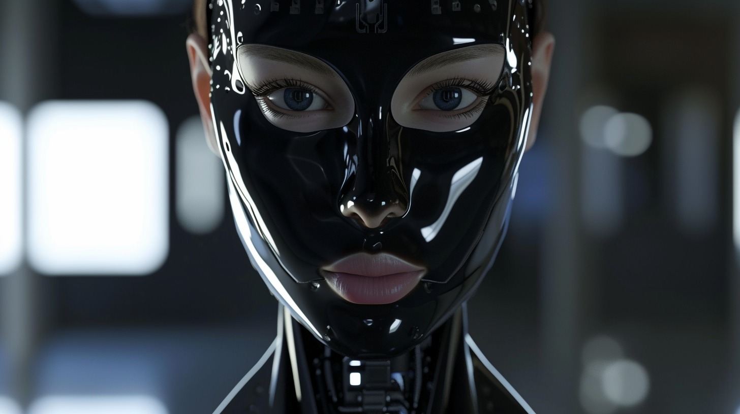 Female Robot with Matte Black Translucent Skin