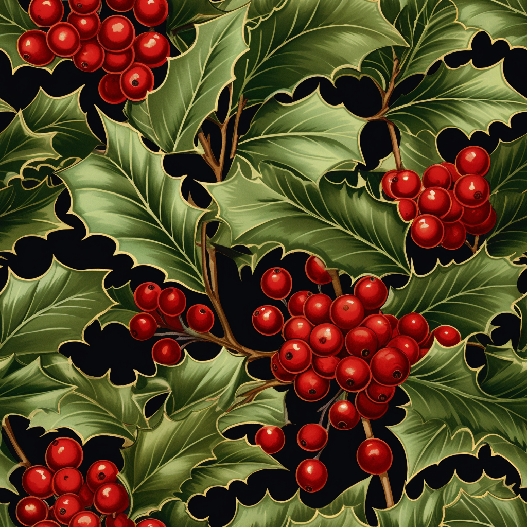 Festive holly leaf berries pattern