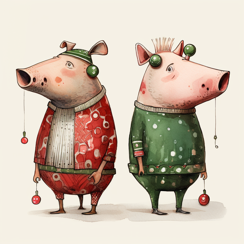 Fat pink pig wearing Christmas bells