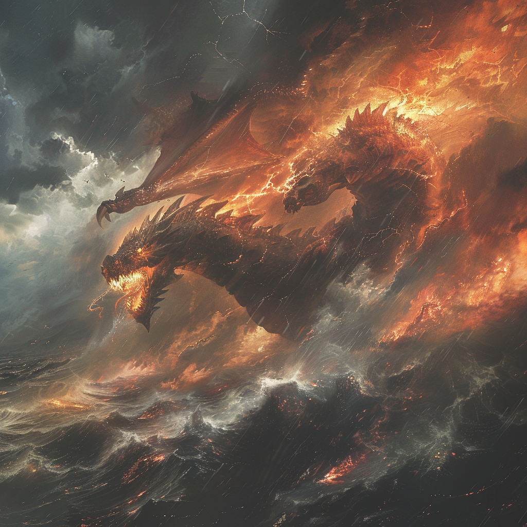 dragon fire stormy sky