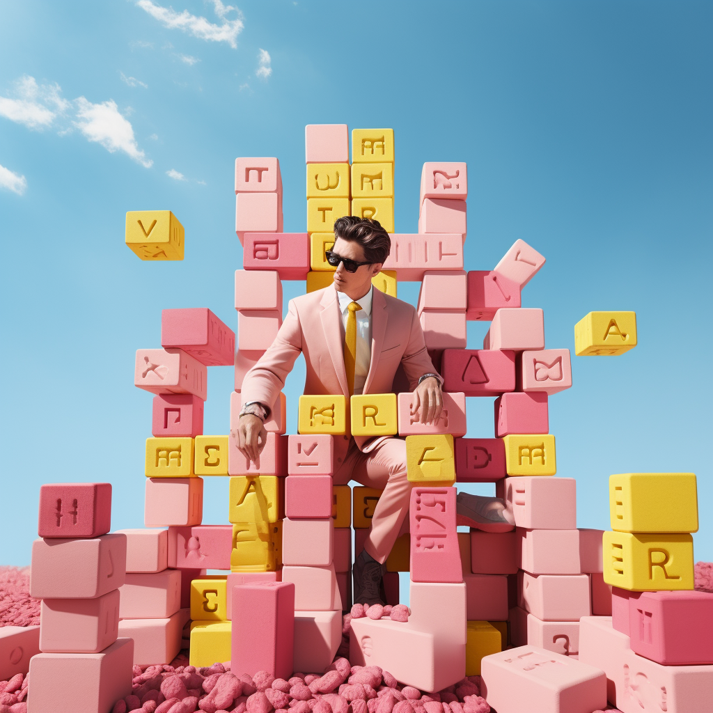 Finance man playing with building blocks