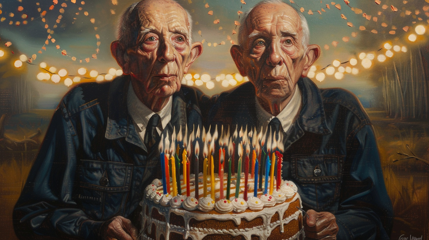 Twin Men Celebrating Birthday Painting