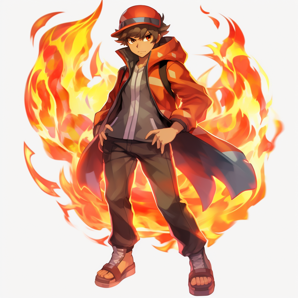 Adult fire type Pokemon trainer