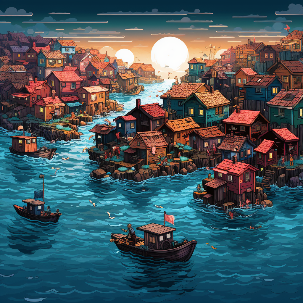 Scenic Fishing Village with Homes in the Ocean