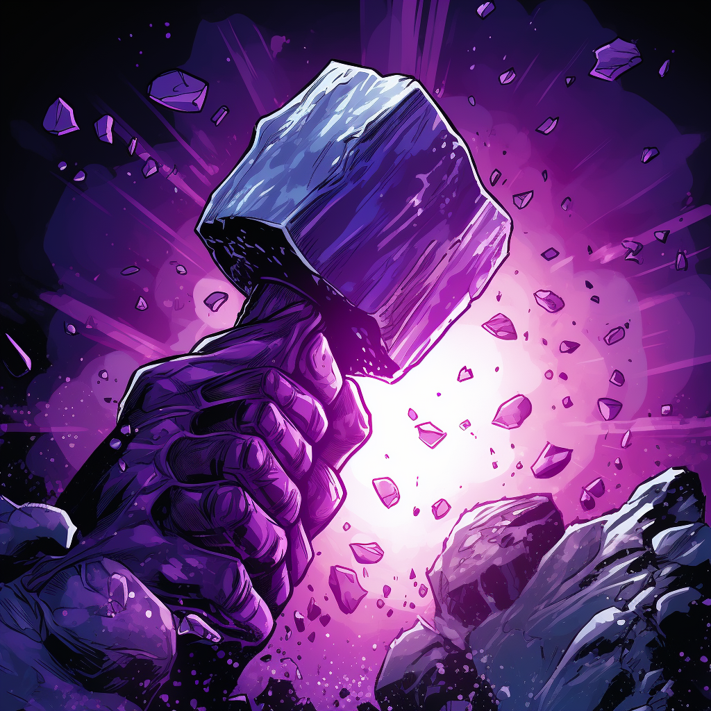 Comic Book Style Fist-Hammer Smashing Purple Amethyst